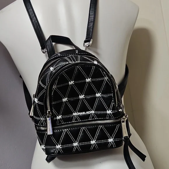 Michael Kors Black and White Quilted Backpack - Picture 12 of 12
